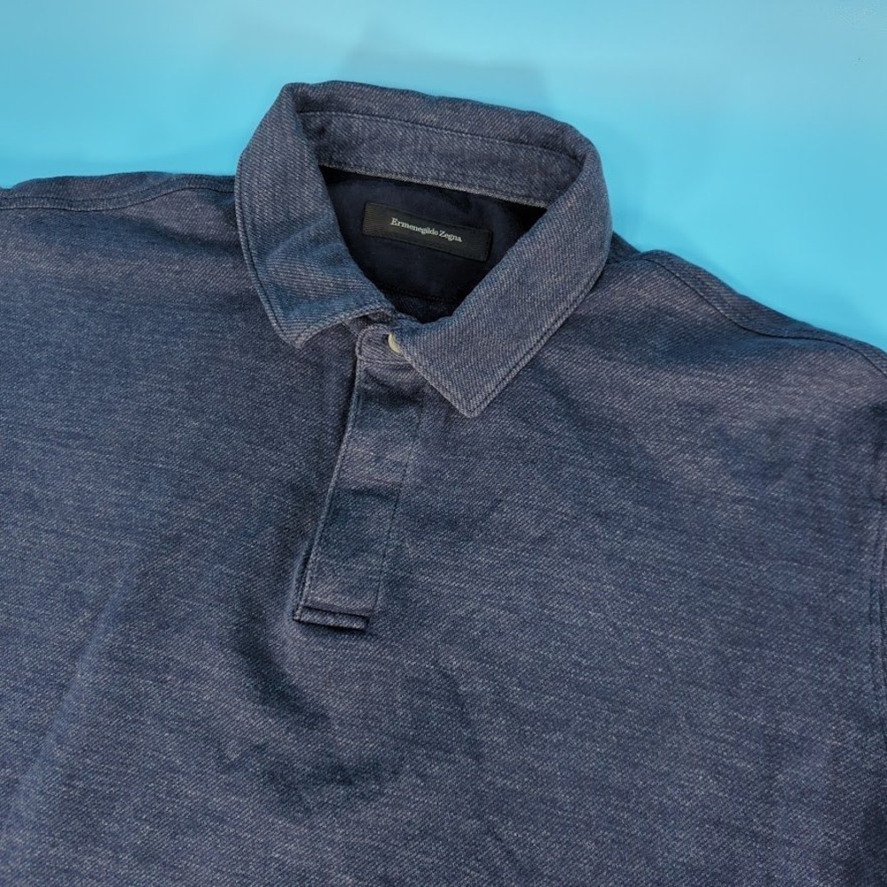 Ermenegildo Zegna Blue Textured Cotton Short Sleeve Polo Shirt Size 50 Short Fit